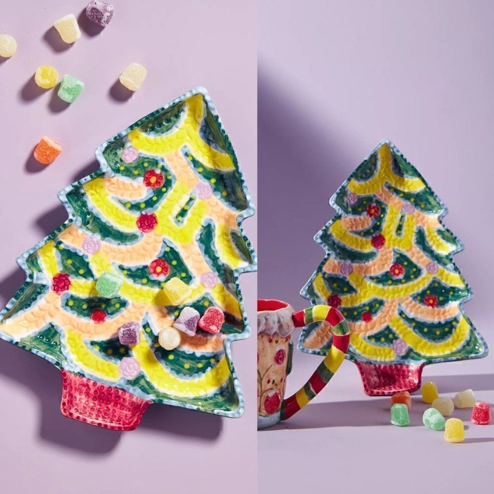 ANTHROPOLOGIE Nathalie Lete Christmas Tree Dessert Plate